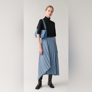 COS Blue Asymmetrical Pleated Midi Skirt Size 2 | Stretch Waist